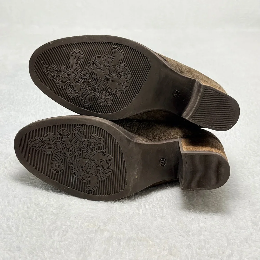 Bos & Co Belfield Brown‎ Suede Ankle Boots Block Heel Booties Womens 40 US 10